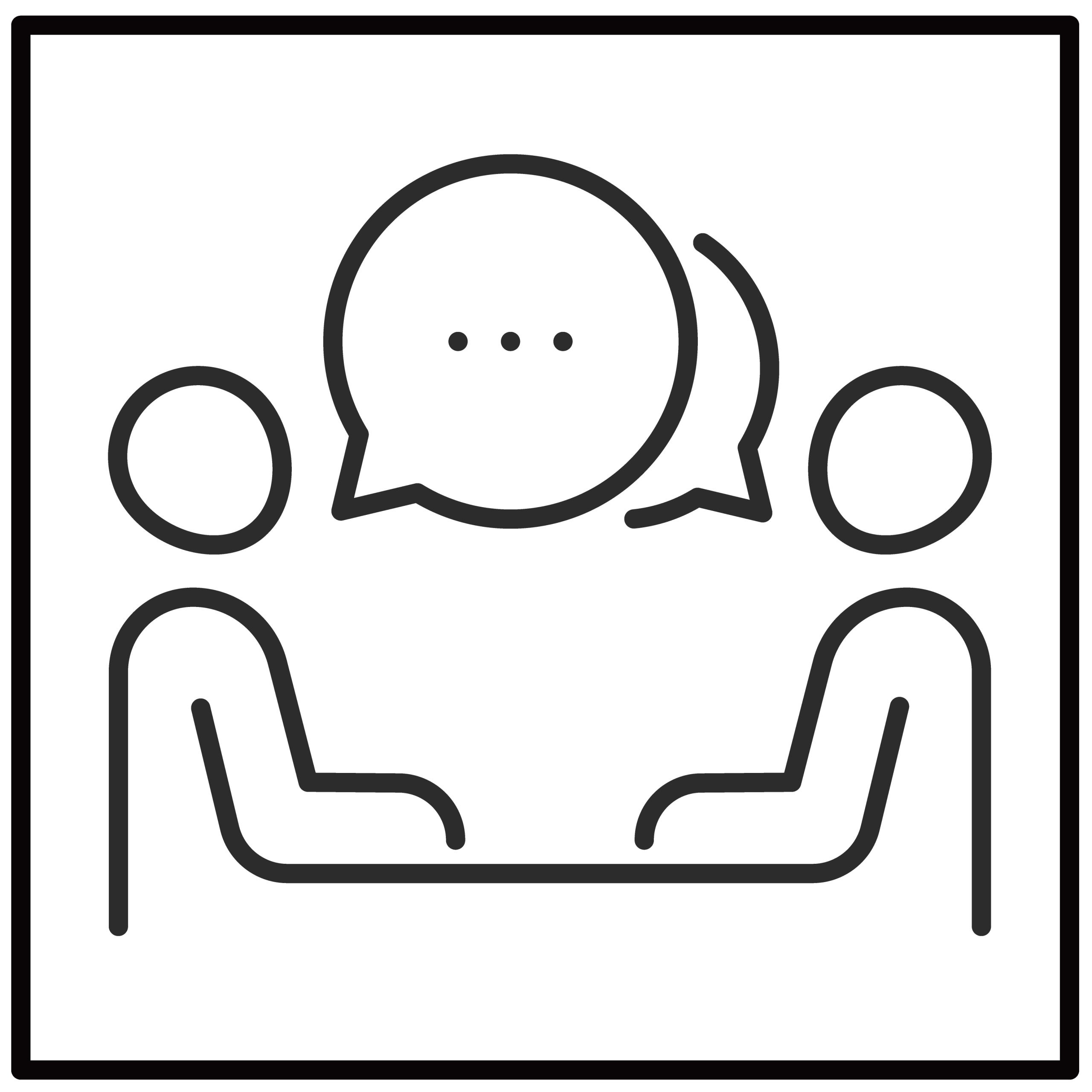 向かい合って座る2人の人物の間に吹き出しが描かれた、インタビューを行っているイラスト。